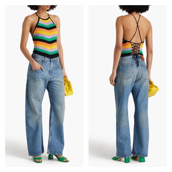 MAJE Stripe Crochet Halterneck Top Womens Medium Chevron Rainbow Stripe NEW - Picture 1 of 16